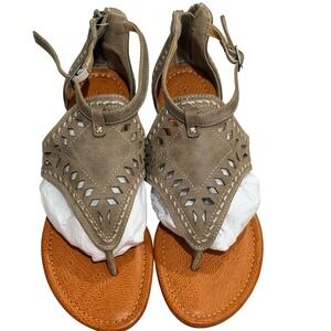 Report Sandals Womens 6.5 Taupe Brown Faux Leather Gladiator Laser Cut Boho Flat